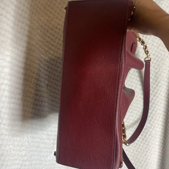 Michael Kors Dark Cherry Leather Shoulder Bag with Gold Accents
